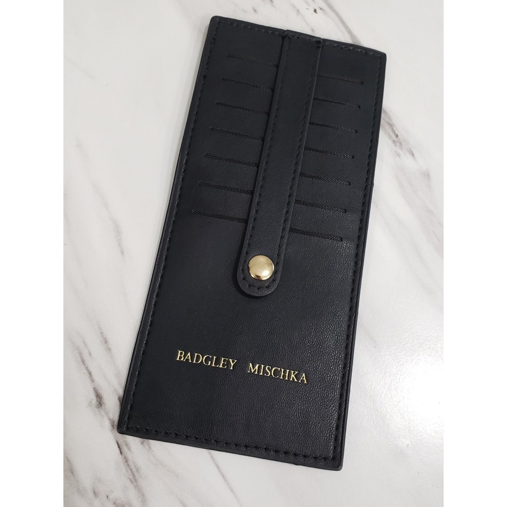 Badgley Mischka Black Simple 7Credit Card Holder w. Tab Vegan Leather NEW